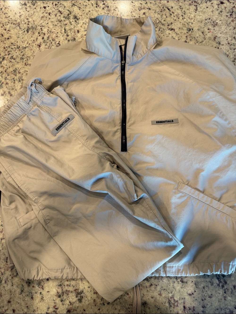 Essentials Men's Light Tan Jogger Set with Half-Zip Pullover